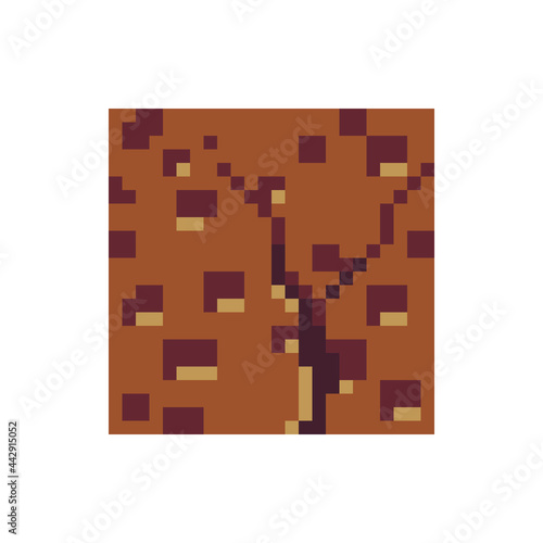 Crack in ground pixel art icon. A split in the ground.  The effects of earthquake or other disaster. Vector illustration.