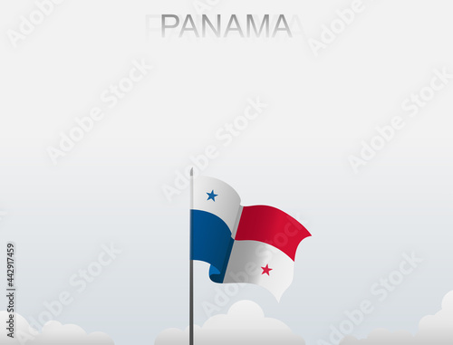 Panama flag flutters on a pole standing tall under a white sky