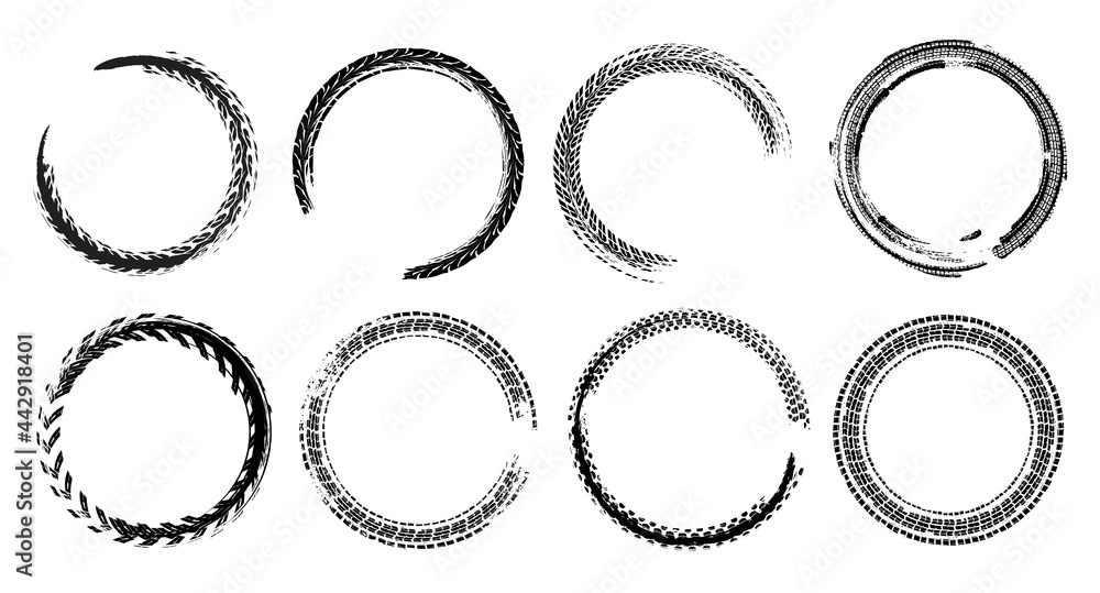 Skid Marks Circles Set. Isolated vector illustration Stock Vector