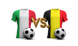 Belgium Vs. Italy soccer match. flags with football. 3D Rendering