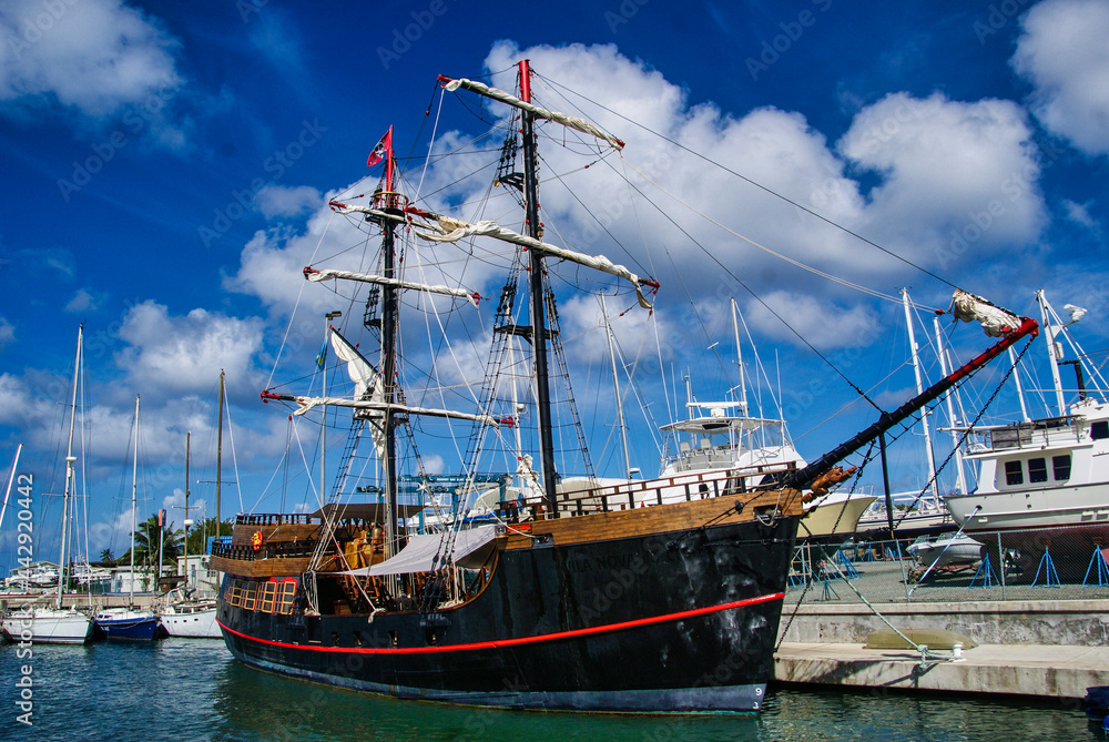 Pirate ship anchored at the Rodney bay, Saint Lucia, Caribbean sea, Windward Islands Pirate ship anchored at the Rodney bay, Saint Lucia, Caribbean sea, Windward Islands
