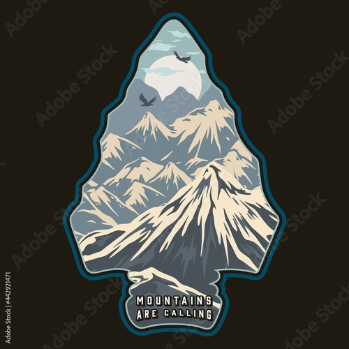Mountains landscape inside arrrowhead silhouette