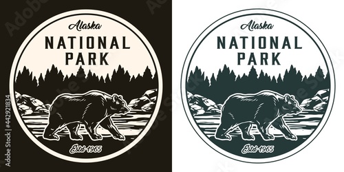 Alaska national park round monochrome label