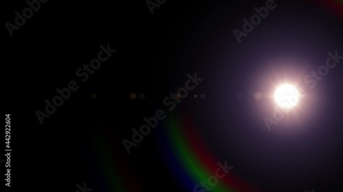 Bright flash of light with rainbow halo animation for logos. 4k UHD realistic glow on black background