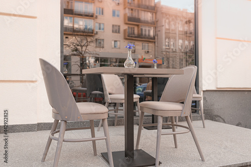 Furniture set on the summer terrace of the cafe