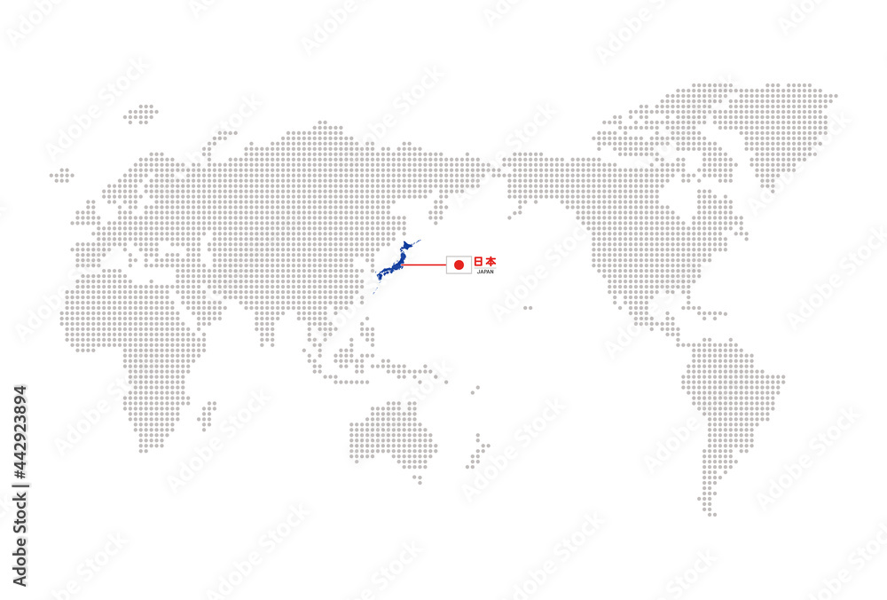 世界地図上の日本の場所（日本語メイン版・英語併記）：シンプルで見やすいインフォグラフィックデザイン