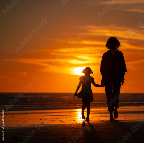 Mother and Daughter, Sunset Silhouette