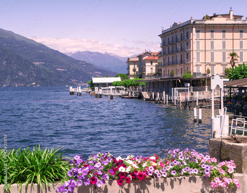 Stunning view from the town of Bellagio, a typical tourist resort in northern Italy, on the Como lake.