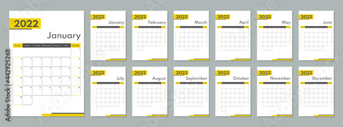 2022 calendar template. Corporate and busines planner diary. Week starts on Sunday. Set of 12 months 2022 pages.