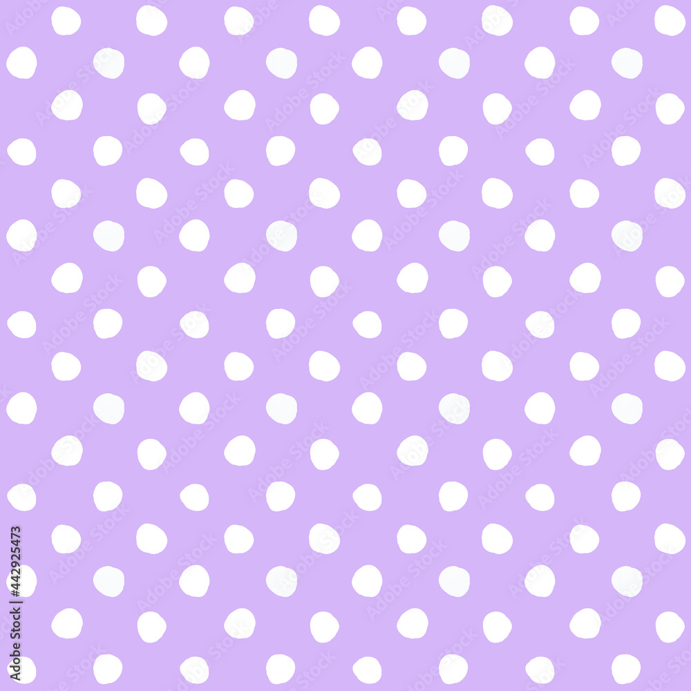 Seamless pattern with white dots on a purple background.