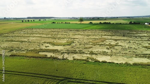 Devastations on agricultural fields after severe thunderstorm - aerial view photo