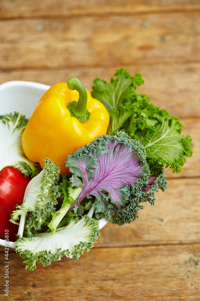 fresh vegetables on a wooden table