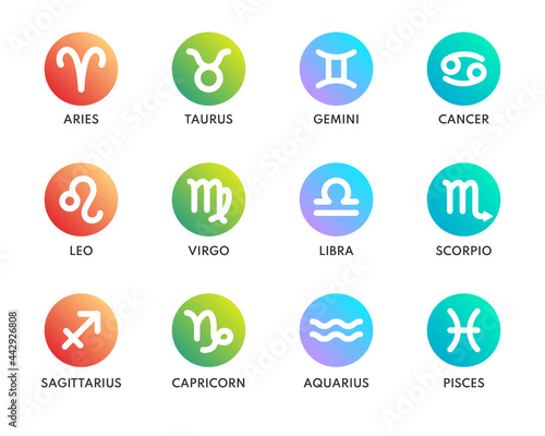 Zodiac signs set. Icons of astrology symbols. Vector illustration.