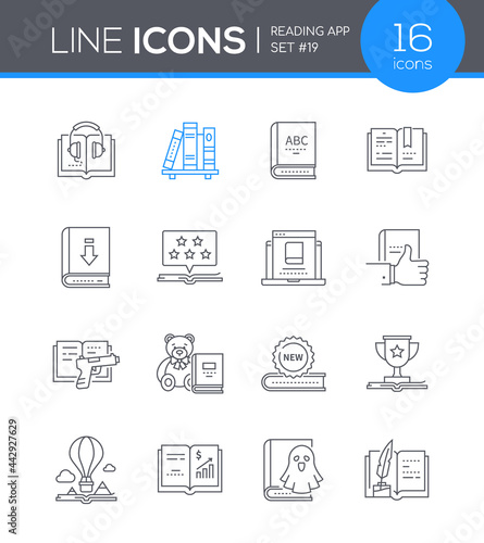 Reading mobile app - line design style icons set