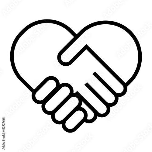 Handshake collaboration heart shape logo. Business agreement concept icon. Vector illustration isolated on white background.