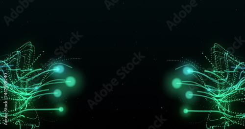 Fényképezés Two grouped tentacles of green and blue electrical current flowing towards each