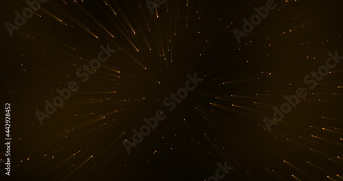 Glowing yellow points and beams of light moving on a black background