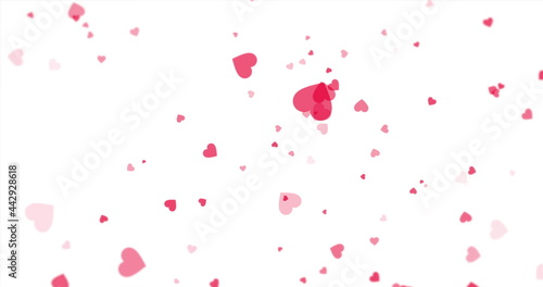 Pink hearts floating around on a white background