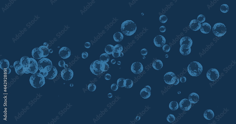 Image of multiple translucent blue bubbles floating across blue background