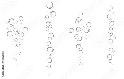 Oxygen air bubbles  flow  in water on white  background.