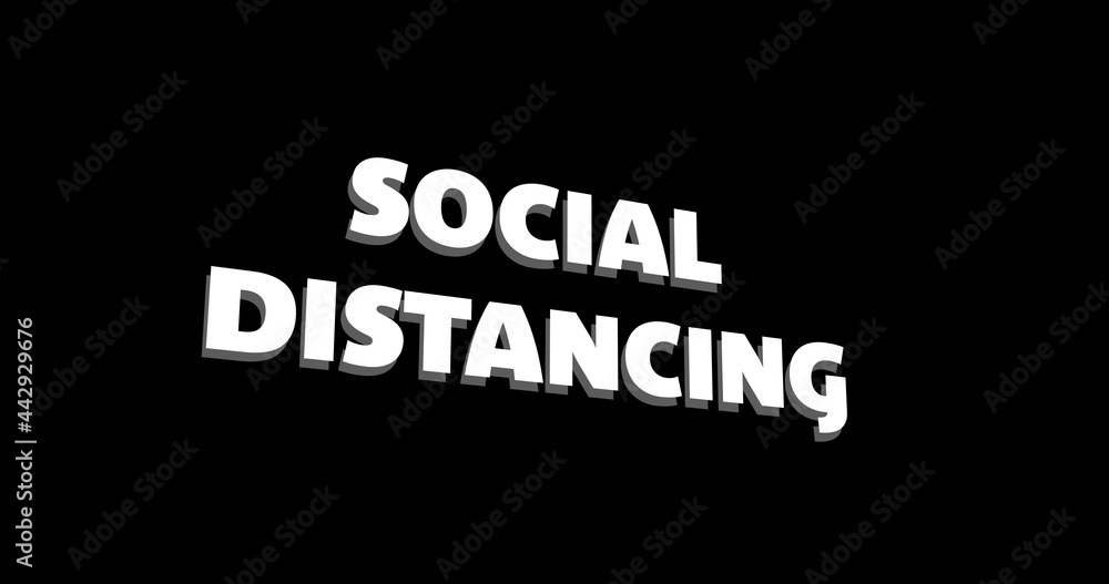 Obraz premium Social distancing text dissolving against black background