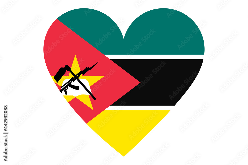 Mozambique flag of heart shape isolated on white background Mozambique flag of heart shape isolated on white background