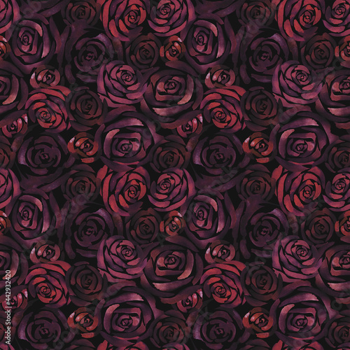 Watercolor seamless pattern with roses on a dark background