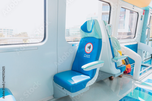 Canvas Print Restrictions and prohibitions in a metro train car during the outbreak of the co