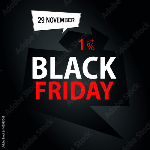 1% off on Black Friday. Black banner with one percent off promotion for november.