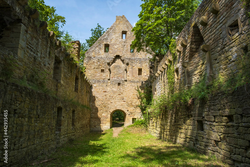 View of a derelict building in the ruins of the Disibodenberg monastery near Staudernheim / Germany 