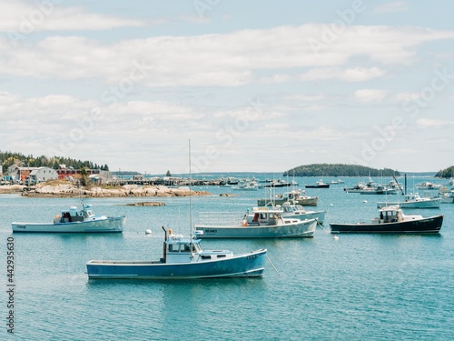 Boats in the harbor of the fishing village of Stonington, on Deer Isle in Maine photo