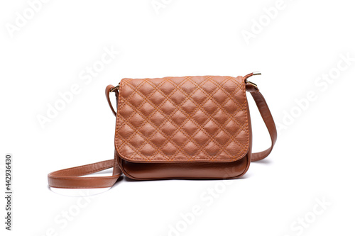 brown leather bag on a white background