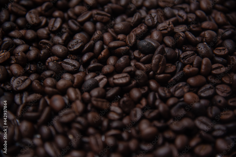 Roasted coffee beans with background.
