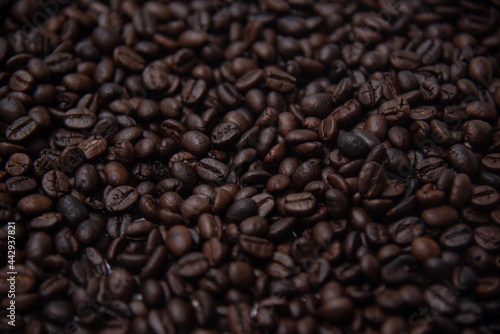 Roasted coffee beans with background.