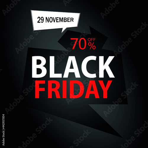 70% off on Black Friday. Black banner with seventy percent off promotion for november.
