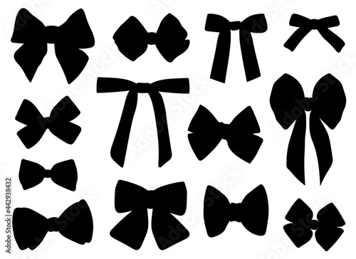 Set black bows silhouettes vector illustration	 photo