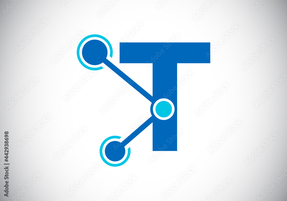 Initial letter T with technology logo sign symbol. Suitable for technology, Internet, and data related business Initial letter T with technology logo sign symbol. Suitable for technology, Internet, and data related business