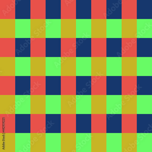 Plaid pattern. Green, red, blue and orange squares make plaid wallpaper.