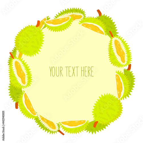 A flat vector round template with a durian with a place for text.