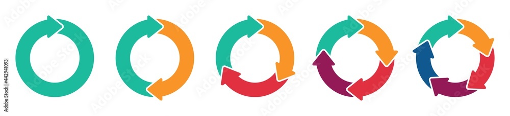 Circle arrows icon set. Round reload sign, repeat icon, rotate arrow symbol, Vector illustration