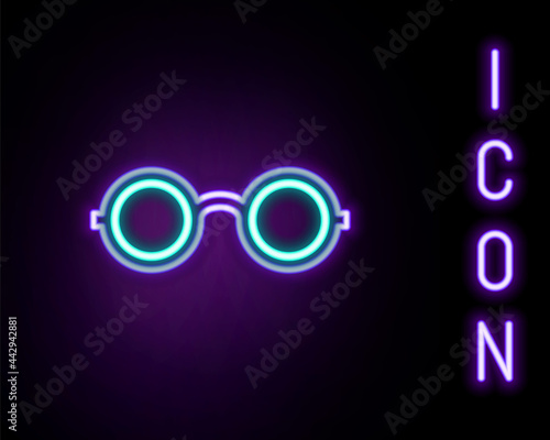 Glowing neon line Glasses icon isolated on black background. Eyeglass frame symbol. Colorful outline concept. Vector