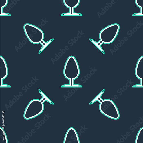 Line Anal plug icon isolated seamless pattern on black background. Butt plug sign. Fetish accessory. Sex toy for men and woman. Vector