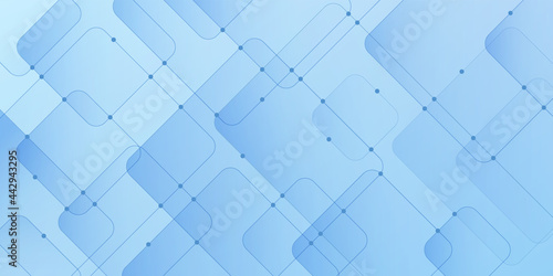 Abstract gradient blue geometric square overlapped pattern with blue connection line and dots design. Modern light blue layers cube shape with copy space. Simple and minimal style. Vector EPS10.