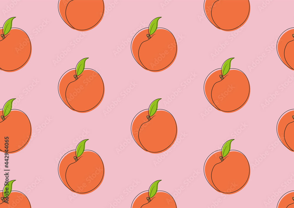 Peaches on a pink background. Vector background. Peaches on a pink background. Vector background.