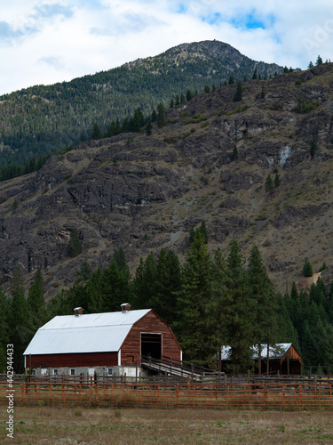 Farm barn in mountain scene