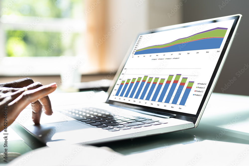 African Woman Looking At Financial Data Charts African Woman Looking At Financial Data Charts