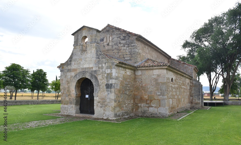 Visigoth Church of San Juan Bautista in Venta de Baños. Built in the 7th century, currently surrounded by a landscaped area. Spain.
