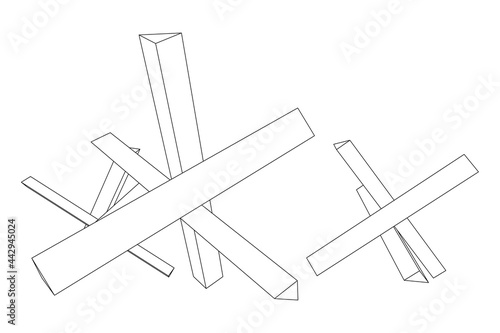 Hedgehog antitank defence. Wireframe low poly mesh vector illustration.