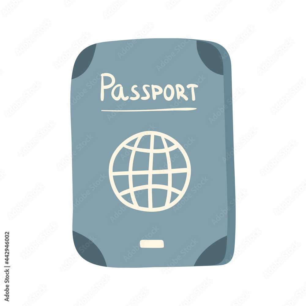 Passports template with card, document with simple globe icon. Tourist item, traveling concept. Colored isolated flat cartoon vector illustration. Passports template with card, document with simple globe icon. Tourist item, traveling concept. Colored isolated flat cartoon vector illustration.