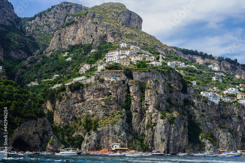 Amalfi coast view from the boat on a summer day, Campania, Italy